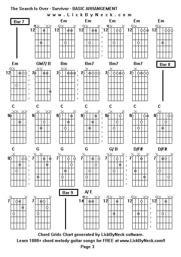 Chord Grids Chart of chord melody fingerstyle guitar song-The Search Is Over - Survivor - BASIC ARRANGEMENT,generated by LickByNeck software.